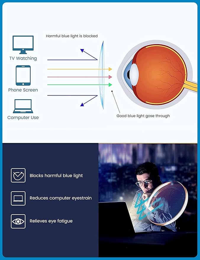 GUDVUE Mens Blue Light Glasses Rectangle Computer Glasses Gaming Glasses, Black PRO