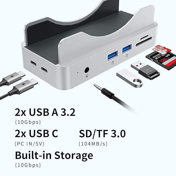 PHIXERO PSE Dock Stand for Mac mini M4 with 1TB NVMe SSD, 6-in-1 Aluminum Hub, 10Gbps USB-A, SD/TF Reader, Stand Docking Station for Mac mini M4/M4 Pro