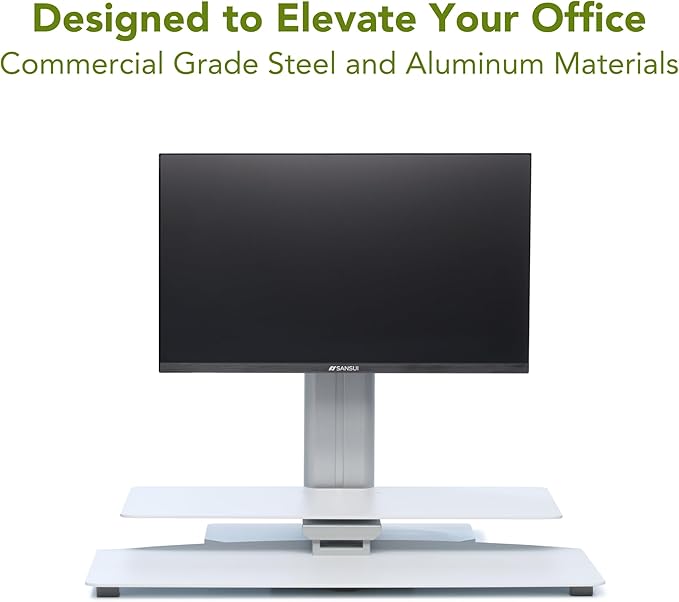 PERFECT POSTURE Sit2Stand Standing Desk Converter with Single Monitor Mount - 18” Height Adjustable Sit-Stand Workstation - Silver/White