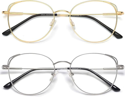 ANDWOOD Blue Light Blocking Glasses Women Cat Eye Computer Eyeglasses Metal Frame Hipster 2 Pack