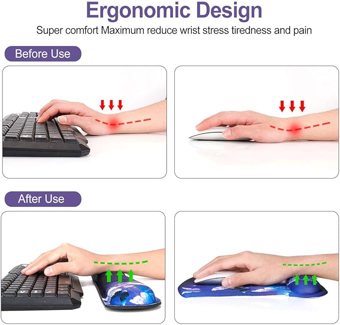 ToLuLu Keyboard Wrist Rest Pad Ergonomic Mouse Pad Set, Gel Mouse Pad for Computer Laptop, Non Slip Mousepad Keyboard Wrist Support Raised Memory Foam for Easy Typing Pain Relief, Art Butterflies
