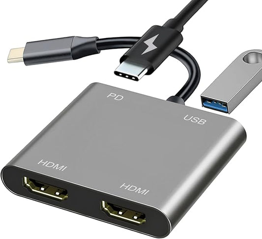 USB C to Dual HDMI Adapter for Monitor, USBC Laptop Docking Station Dual Monitor Dongle MacBook, USB-C Hub Powered Mac, USB 3.0 to USB c Adapter Cable with Fast Charging Chromebook, Type C Dock