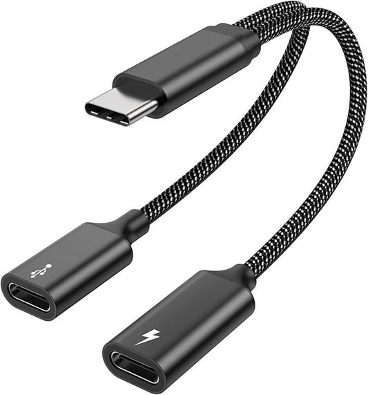 MOGOOD 60W USB C Splitter Cable, 2-in-1 USB-C Male to Dual USB-C Female, Charge While Using Headphones, SSD, DAC, or Controller – for Steam Deck, Quest 3, iPad, Samsung, Pixel (Not for Monitor)
