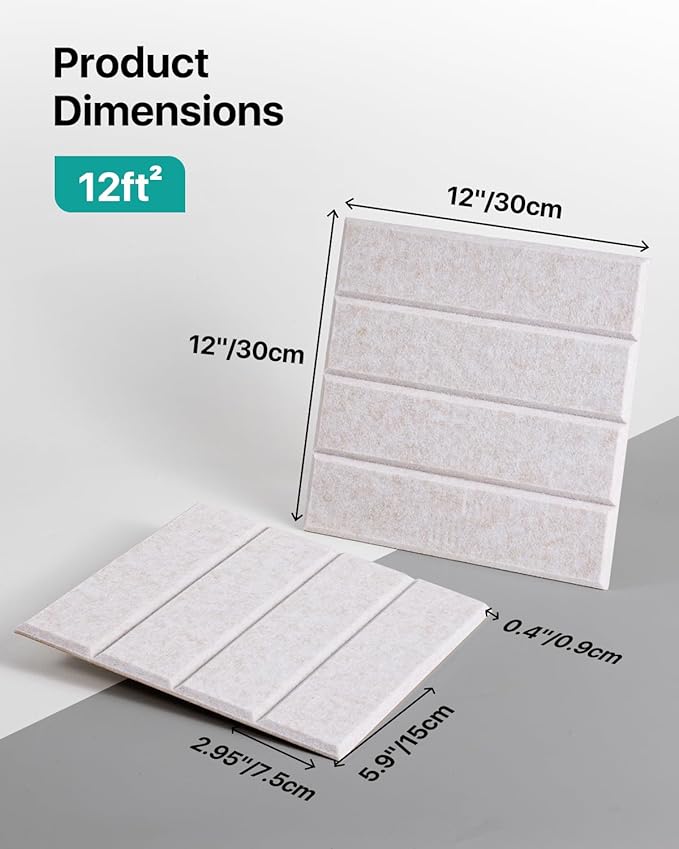 12 Pack Sound Proof Foam Panels for Walls, Self-Adhesive Acoustic Panels Sound Absorbing, 12" X 12" X 0.4" High Density Soundproof Wall Panels Tiles for Door, Ceiling, Home Office