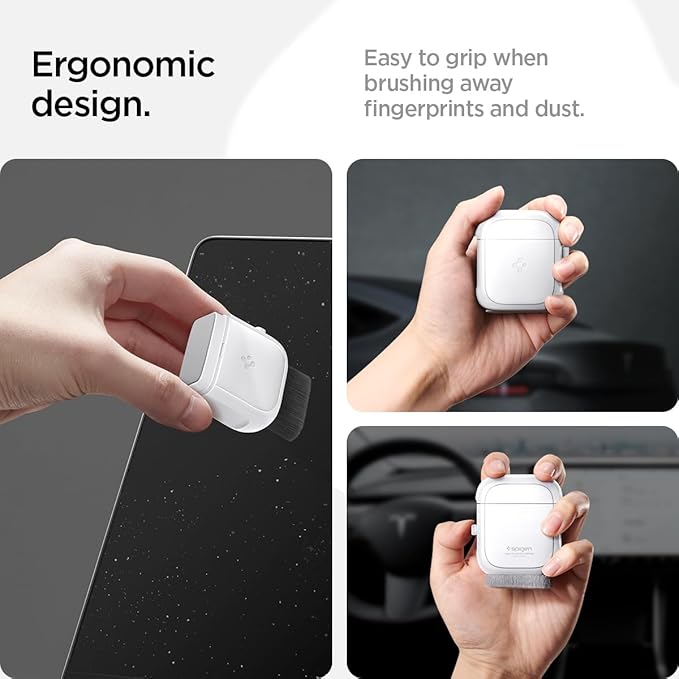 Spigen EZ Slide & Brush Screen Cleaner for Tesla Model Y 2025/26 (Juniper) & 3/Y/S/X/Cybertruck and Screens, Phones, Laptops, Tablets (Extra Microfiber Pad Included) [White]