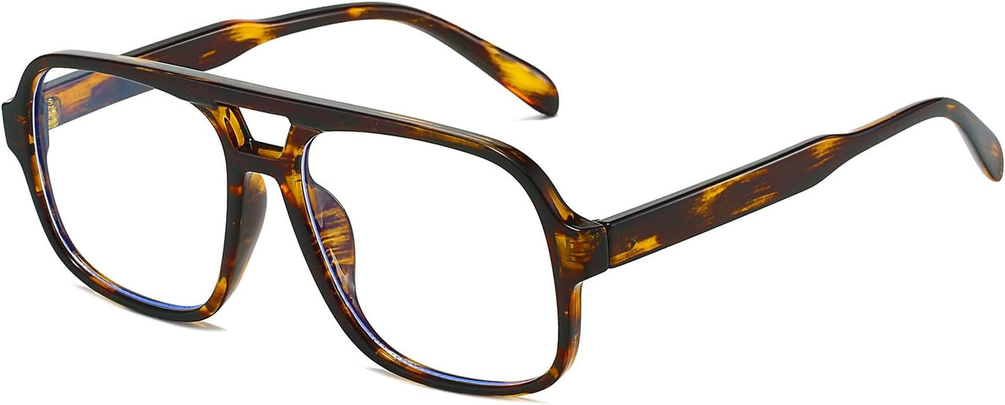 Oversized Square Aviator Glasses for Women Men Big Frame Retro Blue Light Blocking Glasses Vintage Style