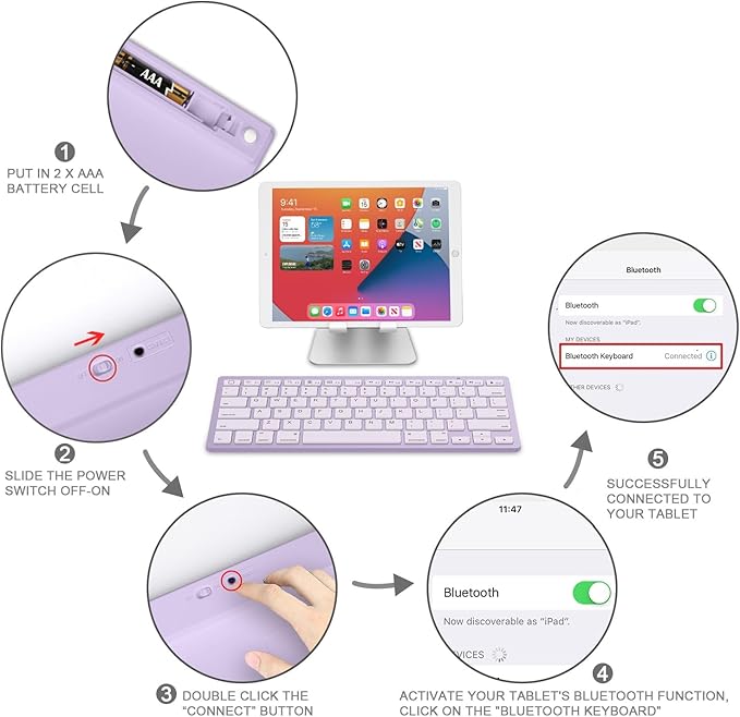 OMOTON Bluetooth Keyboard Compatible with iPad A16 11th 10th Generation, iPad 10.2 (9th/8th/7th), iPad Pro 13/12.9/11 inch, iPad Air/Mini and More iOS Devices, Purple