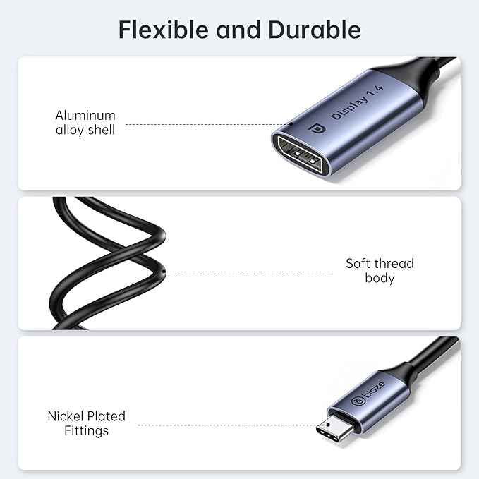 USB C to DisplayPort 1.4 Adapter 8K@60Hz, Thunderbolt 4/3 to DisplayPort Converter Compatible with iPhone 16/15, Galaxy S25, MacBook Pro/Air, iPad XPS