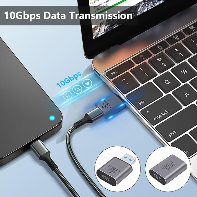 Duttek 10Gbps USB C to USB A Male Adapter and USB C Female to USB A Female Adapter (USB 3.1 Type C Gen2), Bi-Directional Support Data Sync & Charging for PC, Laptop, Phone 2 Style
