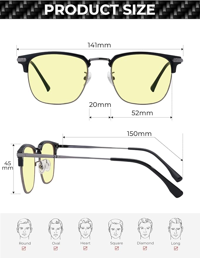 Blue Blocker Glasses for Men Metal Browline Computer Gaming Glasses Filter Blue Ray