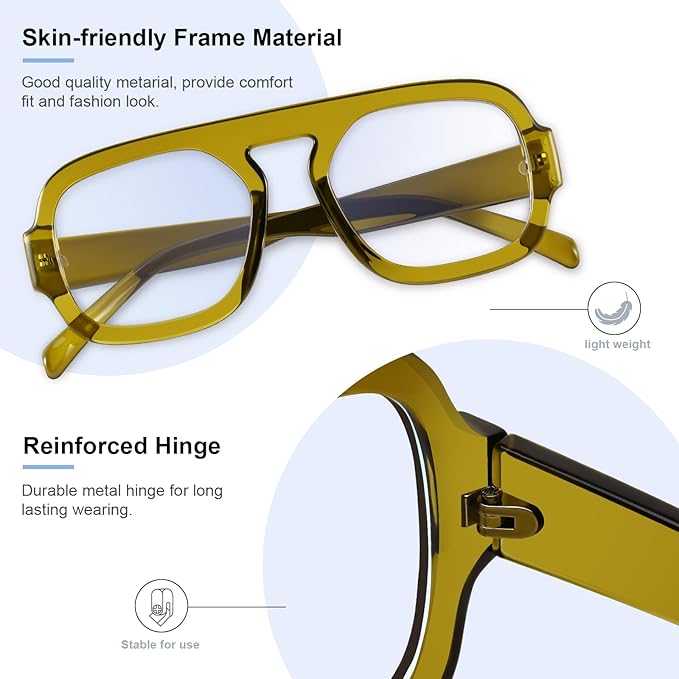 Aviator Blue Light Blocking Glasses for Women Men Square Flat Top Computer TV Eyeglasses Anti Eyestrain