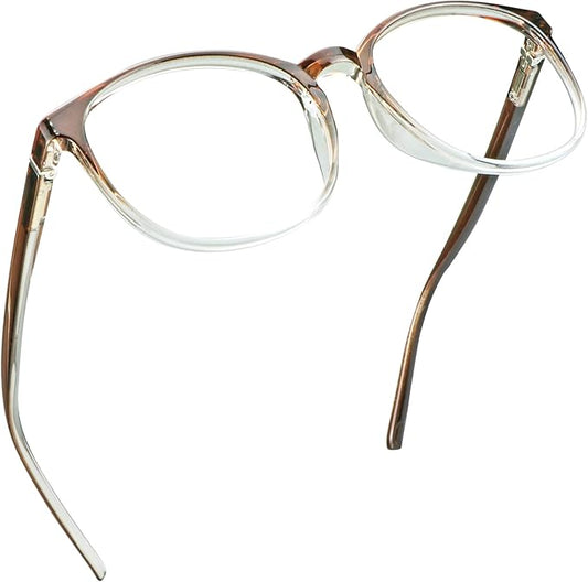 LifeArt Round Blue Light Blocking Glasses, Computer Glasses, Gaming Glasses, TV Glasses for Women Men (Clear Brown, 5.25 Magnification)