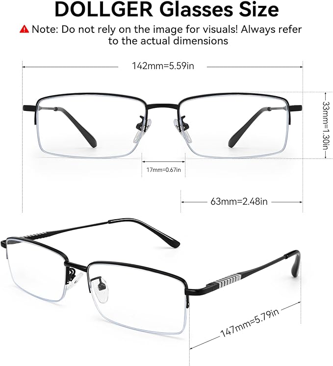 Dollger Rectangle Blue Light Glasses for Men Metal Anti Bluelight Blocking Glasses for Computer Fashion Small Half Frame