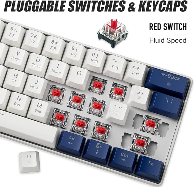 abucow 60% Mechanical Gaming Keyboard Red Switch Wired Compact Keyboard Anti-Ghosting No-Conflict 61 Swappable keycaps Ergonomic Design for Windows/Mac