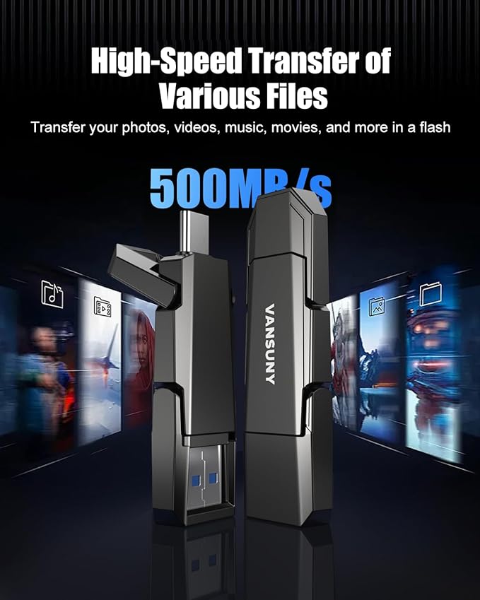 Vansuny 1TB Portable External Hard Drive Up to 500MB/s USB Solid State Drive USB 3.2 Dual SSD for Android Phone Tablet Laptop MacBook PC