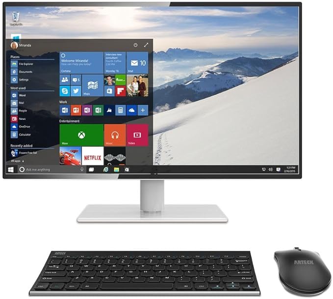 Arteck 2.4G Wireless Keyboard and Mouse Combo Ultra Compact Slim Stainless Full Size Keyboard and Ergonomic Mouse for Computer/Desktop/PC/Laptop and Windows 10/8/7 Build in Rechargeable Battery