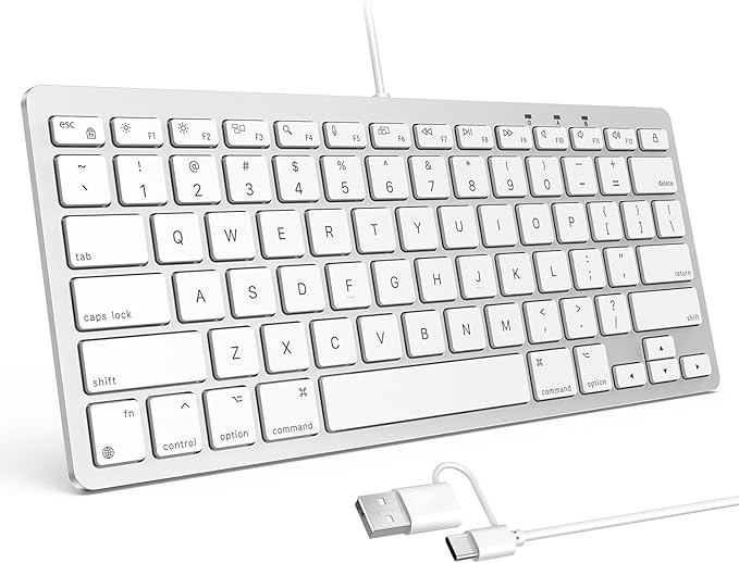 OMOTON Wired Keyboard for Mac Devices ONLY with Dual Interface, Comfortable Typing Angle & Stable Connection, Compatible with MacBook, iMac, Mac mini, PC-White