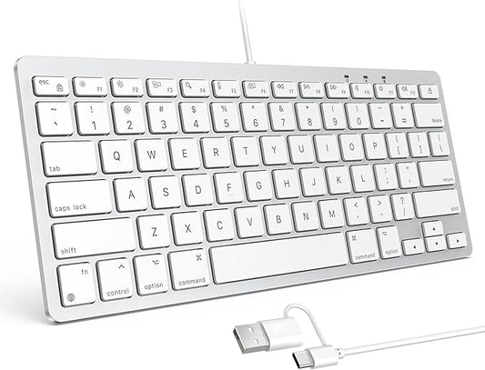 OMOTON Wired Keyboard for Mac Devices ONLY with Dual Interface, Comfortable Typing Angle & Stable Connection, Compatible with MacBook, iMac, Mac mini, PC-White
