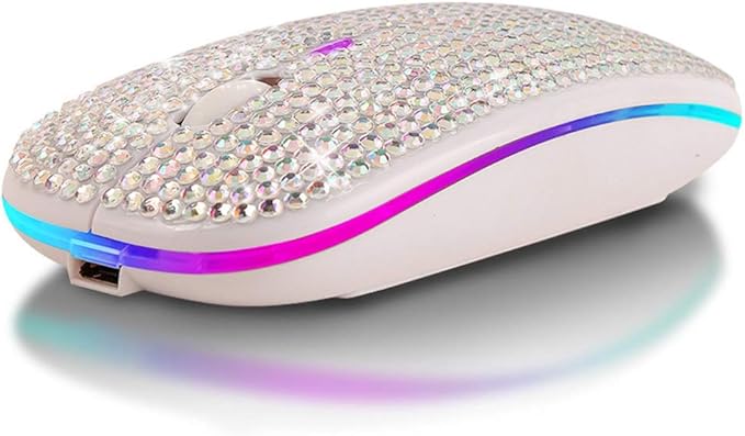 Bluetooth Mouse,Bling Dazzling 2.4GHz Rechargeable Wireless Mouse Slim Mouse with USB Receiver, Compatible with Notebook, PC, Laptop, Computer, MacBook,Great Present idea for Her (White)
