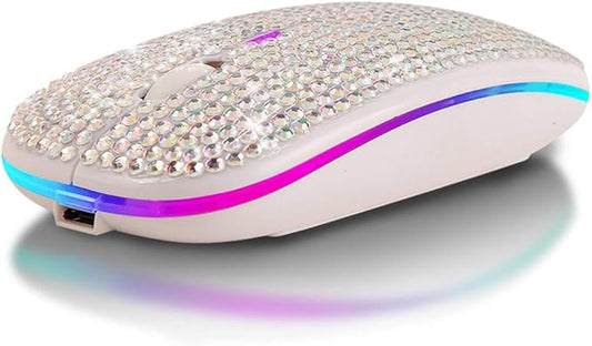 Bluetooth Mouse,Bling Dazzling 2.4GHz Rechargeable Wireless Mouse Slim Mouse with USB Receiver, Compatible with Notebook, PC, Laptop, Computer, MacBook,Great Present idea for Her (White)