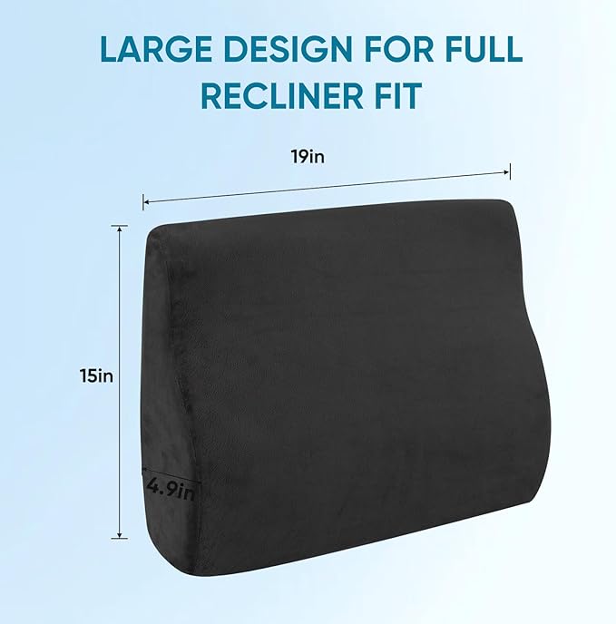 Lumbar Support Pillow for Recliner Chair and Couch, Memory Foam Back Cushion Ergonomic Large Back Support Pillow for Lower Back Pain Relief, with Soft Velvet