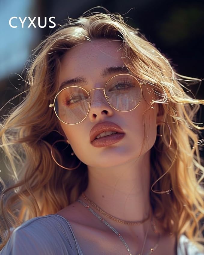 Cyxus Blue Light Glasses for Men and Women, Round Metal Frame Computer Eyeglasses for Office, Gaming, Reading 8090