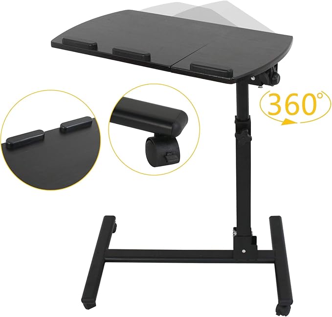 ZENY Mobile Laptop Stand Overbed Table Rolling Desk Cart Adjustable Sit-Stand Laptop Computer Desk Bedside Standing Desk, Height Adjutable 24'' to 35''