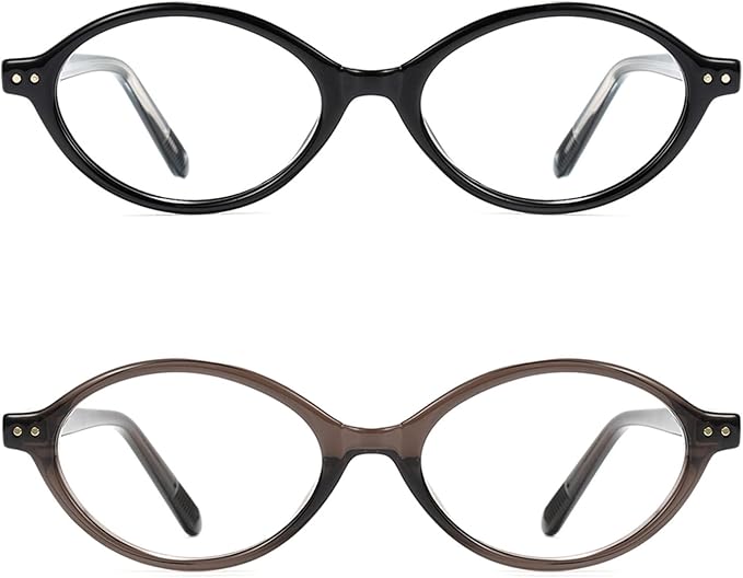 Slocyclub 2pack Oval Blue Light Blocking Glasses for Women Men, Small 90s Retro Oval Frame Bluelight Glasses for Gaming/Computer/Screen(Black and Crystal Smoky Brown)