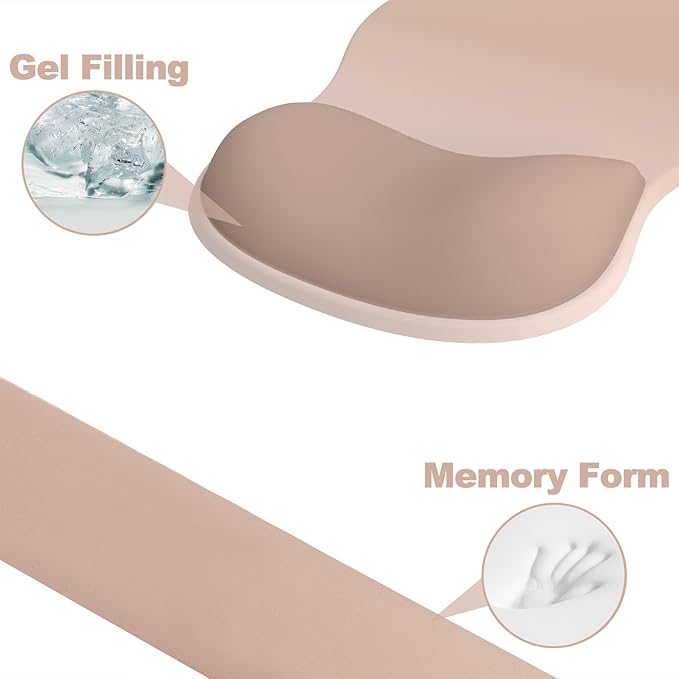 Ergonomic Mouse Pad with Wrist Rest and Keyboard Wrist Rest, Gel Mousepad and Wrist Rest for Computer Keyboard, Pain Relief, Non-Slip PU Base, Mouse Pad with Wrist Support for Gaming, Office, Brown