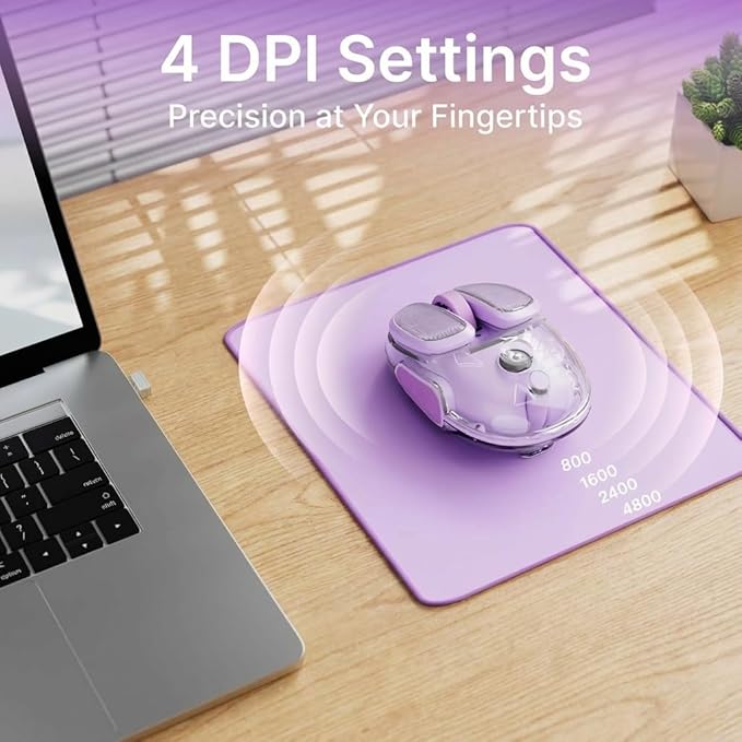 EWEADN Q9 Wireless Clear Mouse Dual Mode Bluetooth & 2.4G USB Computer Mouse with RGB Lighting, Silent Clicks, Multi-Device Compatibility for Laptop, PC, MacBook, iPad Cute Mouse-Purple