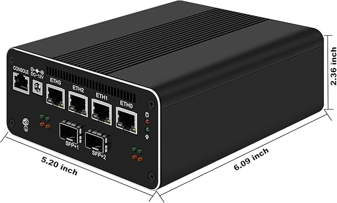 10GbE SFP+ Micro Firewall Appliance Mini PC, Intel Core i5 1240P 12C/16T 32GB DDR5 256GB PCIE SSD 4xIntel I226-V 2.5GbE 2*Intel 10Gb Network Card Firewall Home Server/Router 1xConsole