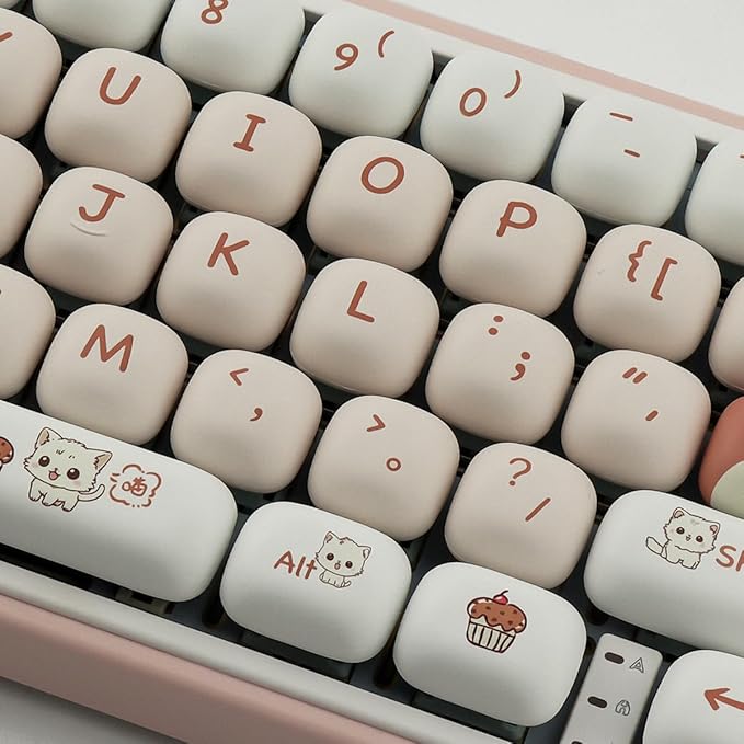 PBT Keycaps 147 Keys MOG Profile Keycap, Pink Dessert Cat Keycaps Dye-Sublimation Cute Custom Keycap for Cherry Gateron MX Swithes Mechanical Keyboards