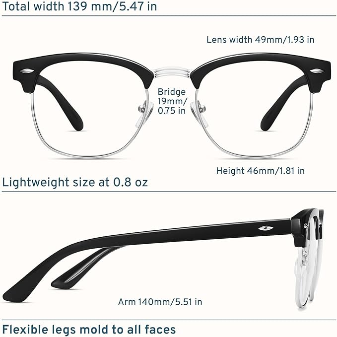 racico Blue Light Glasses for Men – Computer Gaming Blocking Glasses Anti Eyestrain, UV Clear Lens, Vintage Blue Blockers