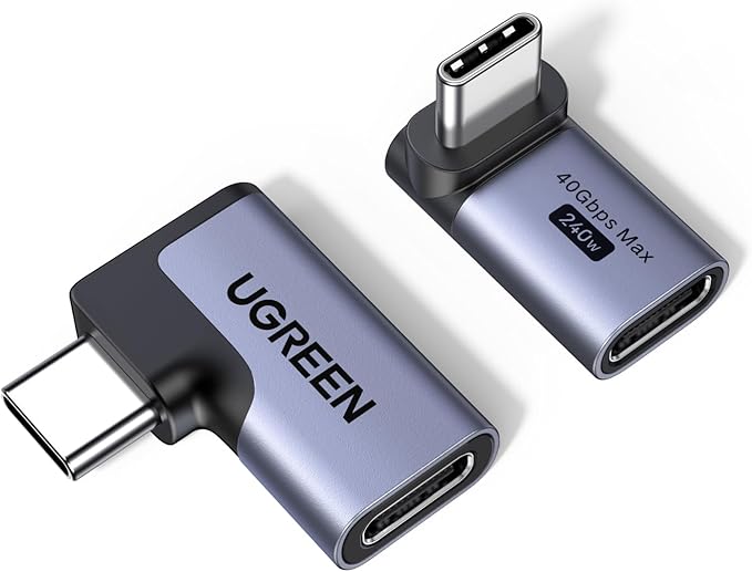 UGREEN 40Gbps Right Angle USB C Adapter Combo, 2-Pack 90 Degree USB-C Adapter Compatible with MacBook Pro/Air, Steam Deck, Switch, ROG Ally, Thunderbolt 4, iPhone 16/17, iPad
