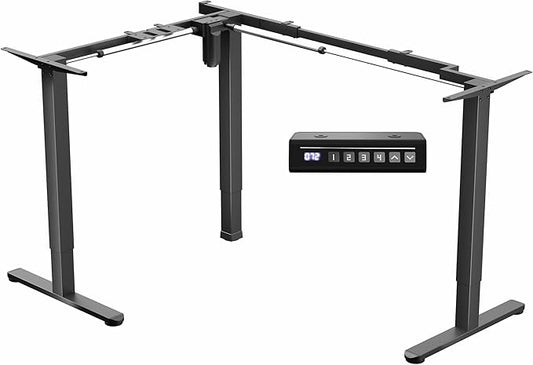 VIVO Space Efficient Electric Single Motor Height Adjustable 3-Leg Corner Standing Desk Frame, Holds up to 225 lbs, Sit Stand L-Shaped Motorized Legs Only, Black, DESK-E347B