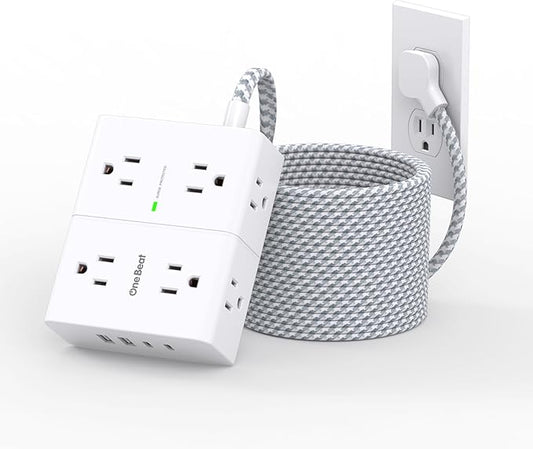 25Ft Extension Cord with Multiple Outlets, Flat Plug Power Strip Surge Protector 25 Ft Long Cord, 8 Outlet 4 USB Ports (2 USB C), Multi Outlet Wall Plug for Office, College, Dorm Room Essentials