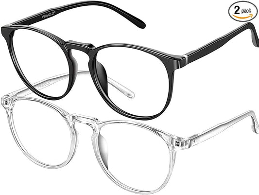 Blue Light Blocking Glasses Women/Men,Retro Round Anti Eyestrain Computer Gaming Glasses(2Pack)