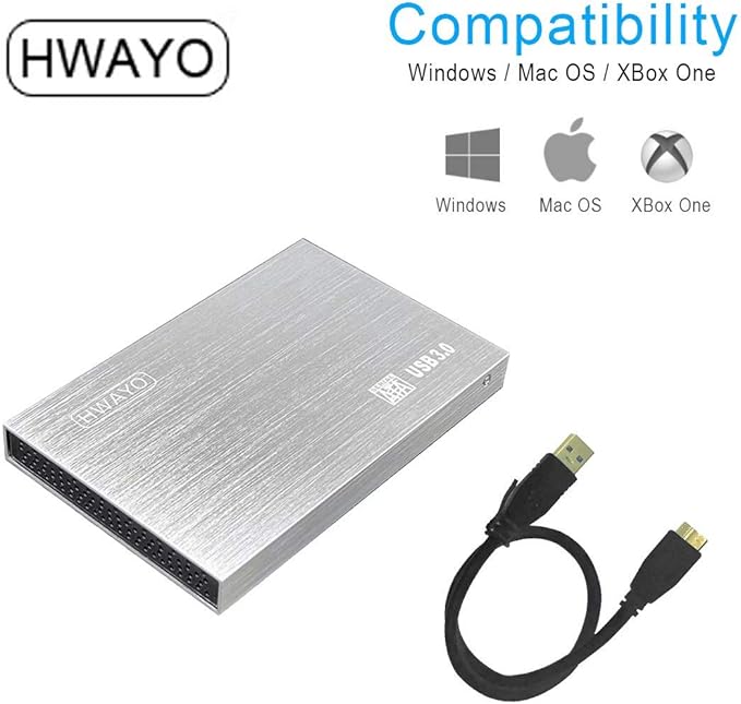 2.5'' HDD 500GB Ultra Slim Portable External Hard Drive USB3.0 Storage for Xbox One Console, PC, Laptop, MacBook (Silver)