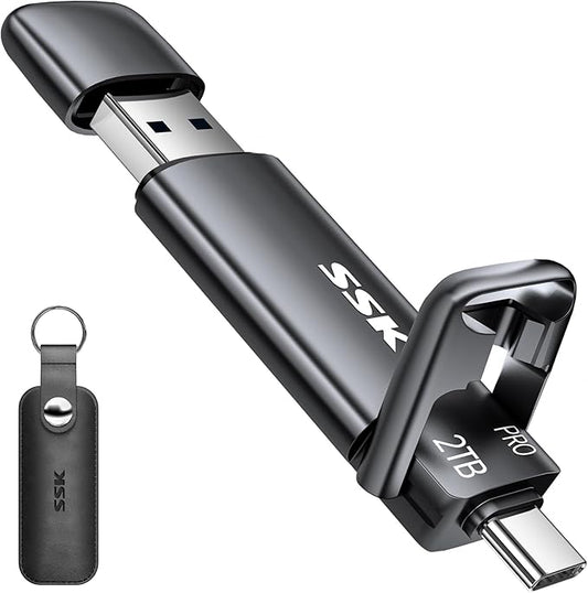 SSK 2TB SSD USB C Stick up to 1000MB/s,Fast External SSD Dual Drive Type-C + USB A 3.2 Gen 2 Solid State Thumb Drive,USB Memory Stick for iPhone 15/PS4/Android Phone/Tablet/Windows/Mac, SD301 Pro