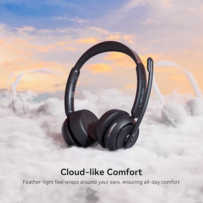 LEVN Wireless Headset, Wireless Headset with Mic for Work, (Noise Cancelling & Mute Button), Bluetooth Headset with Microphone from Home/Office/PC/Call Center/Computer/Laptop/Teams/Zoom (Black)