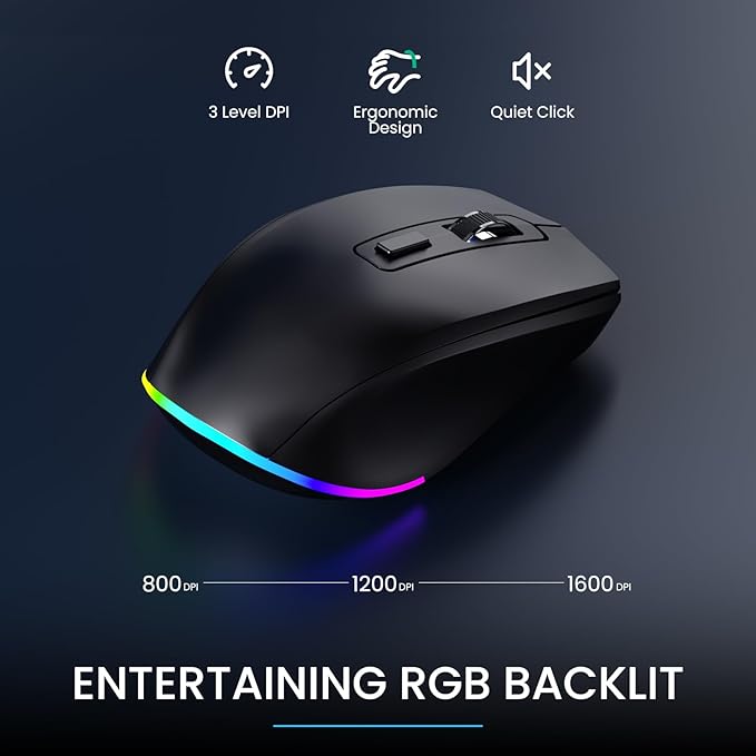 Wireless Keyboard and Mouse Combo - Dual System RGB Backlit Mouse and Keyboard,2.4G Rechargeable,Full-Sized Ergonomic Silent Design with Phone Holder for Windows Mac PC Laptop (Black-V1)