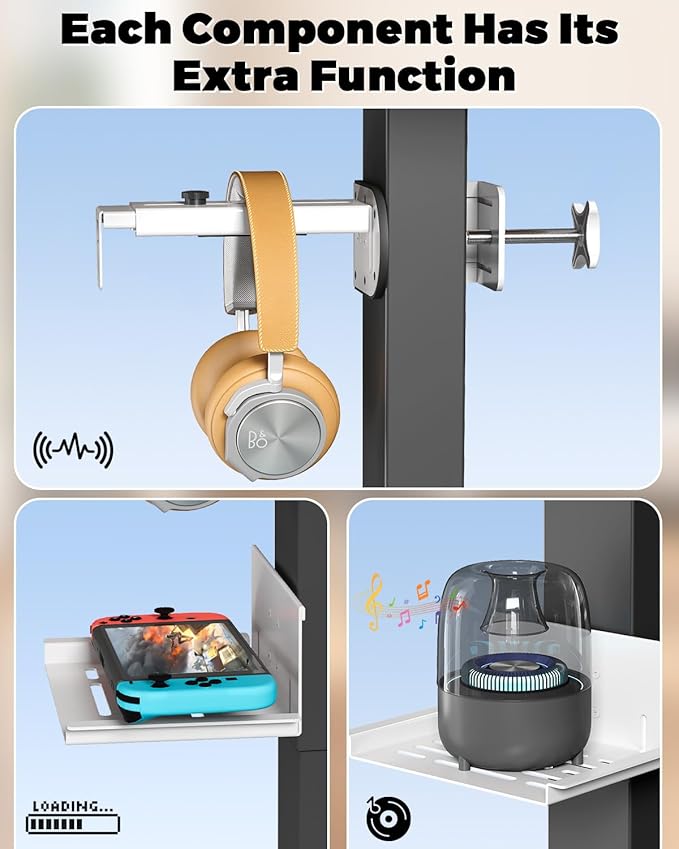 JOY worker Under Desk PC Mount for Standing Desk, Clamp-On Desk Leg Computer Mount, No Drilling, Adjustable Computer Case CPU Holder Holds Up to 44lbs, White PC Tower Mount
