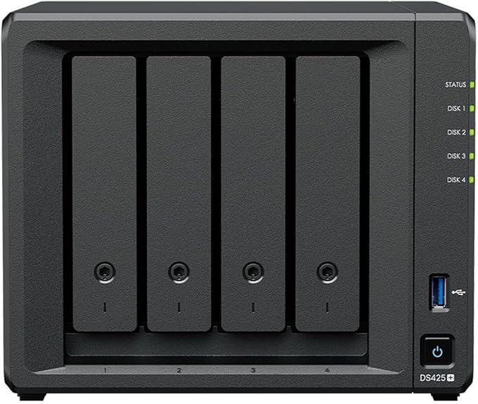DS425+ 32TB 4-Bay NAS Server Combo with 4x8TB Enterprise HDD Storage, 2GB DDR4 RAM, Intel Celeron J4125 4-Core 2.7GHz CPU, 2.5GbE LAN