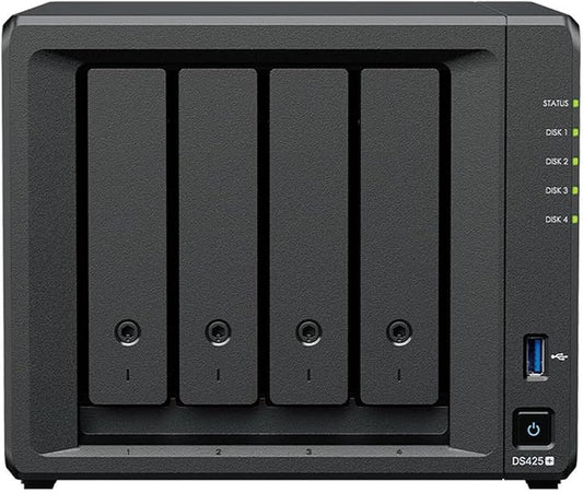 DS425+ 32TB 4-Bay NAS Server Combo with 4x8TB Enterprise HDD Storage, 2GB DDR4 RAM, Intel Celeron J4125 4-Core 2.7GHz CPU, 2.5GbE LAN