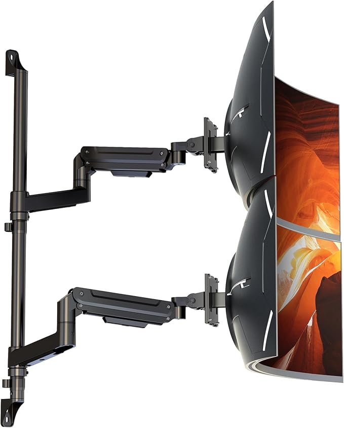 PUTORSEN Dual Monitor Wall Mount for 17-49" Ultrawide Screens,Heavy Duty Fully Adjustable Gas Spring Monitor Arm Holds 44 lbs per Arm,VESA 75/100mm,Space-Saving Desk Solution for Office &Home,Black