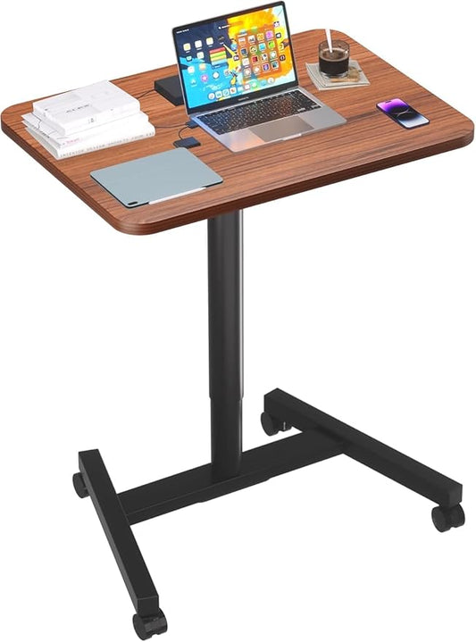 28-Inch Mobile Standing Desk, Adjustable Computer Desk, Portable Standing Desk with Lockable Wheels, Rolling Table for Home Office Classroom Hospital (Walnut)