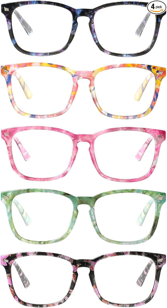 Henotin 5-Pack Blue Light Blocking Reading Glasses Women Men,Spring Hinge Computer Readers,Anti UV Ray Square Nerd Eyeglasses (Mixed Color-D, 1.75)