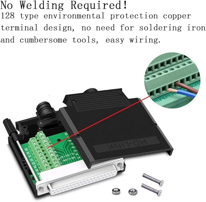 Thinner DB37 Solderless RS232 D-SUB Serial to 37-pin Port Terminal Female Adapter Connector Breakout Board with Case Long Bolts Tail Pipe