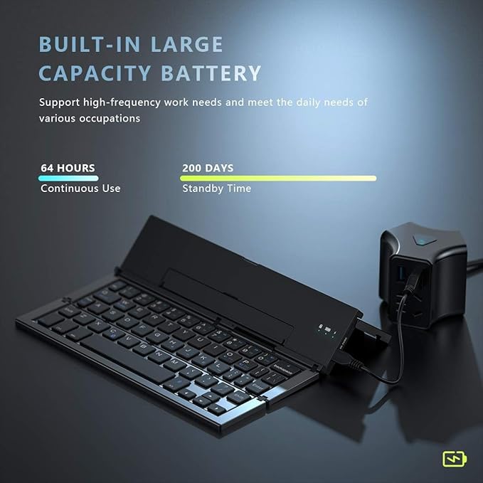 Mini Travel Wireless Keyboard Compatible with Apple iPhone 17/16/16E/16/ and Pro/Max/Plus Models Built-in Phone Holder/Stand-Ultra Slim Folding Rechargeable Full Size Keyboard!