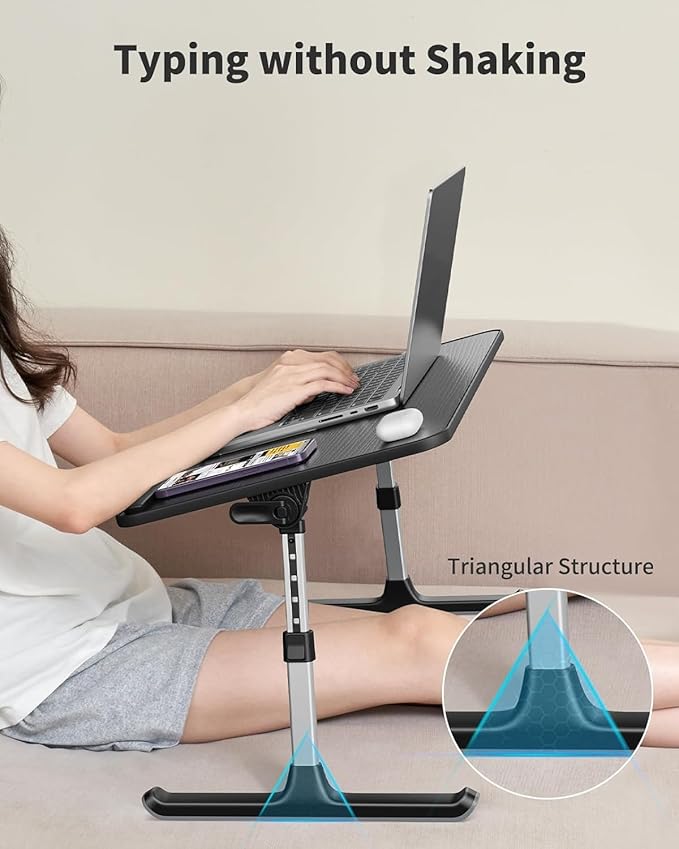 Desk, Table, SAIJI Adjustable Laptop Stand, Breakfast Tray, 5 Heights, 4 Angles, Stable Folding Table for Bed Sofa Desk, Suitable for Laptops up to 17 Inches (60 x 33 cm Black)